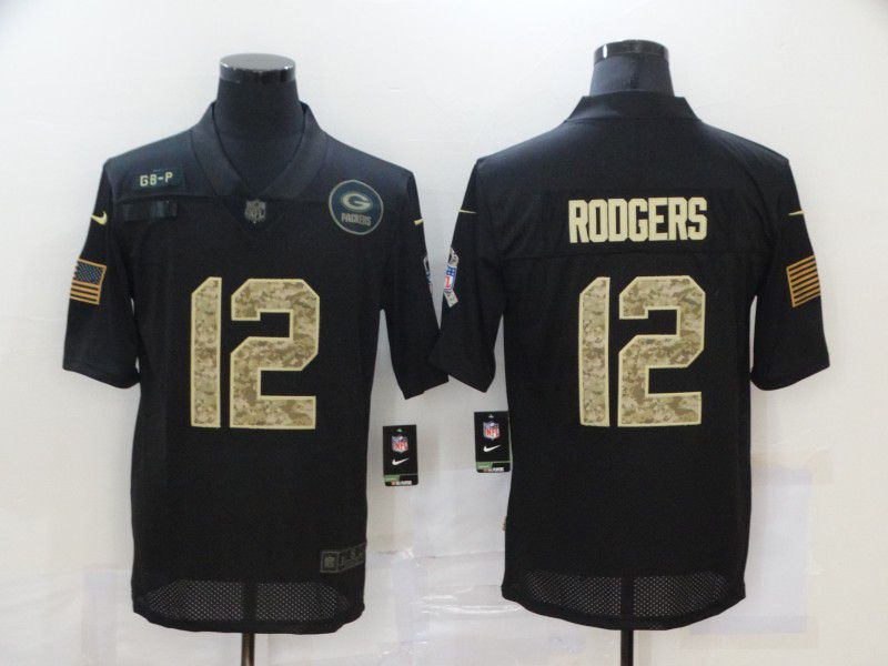 Men Green Bay Packers #12 Rodgers Black camo Lettering 2020 Nike NFL Jersey